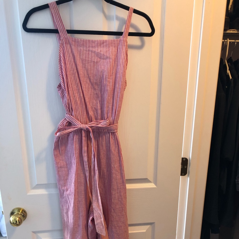 Pink and white striped jumpsuit